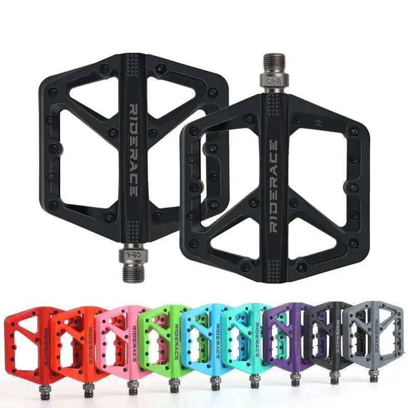Riderace MTB Flat Platform Pedal Nylon DU Bearing with Pins